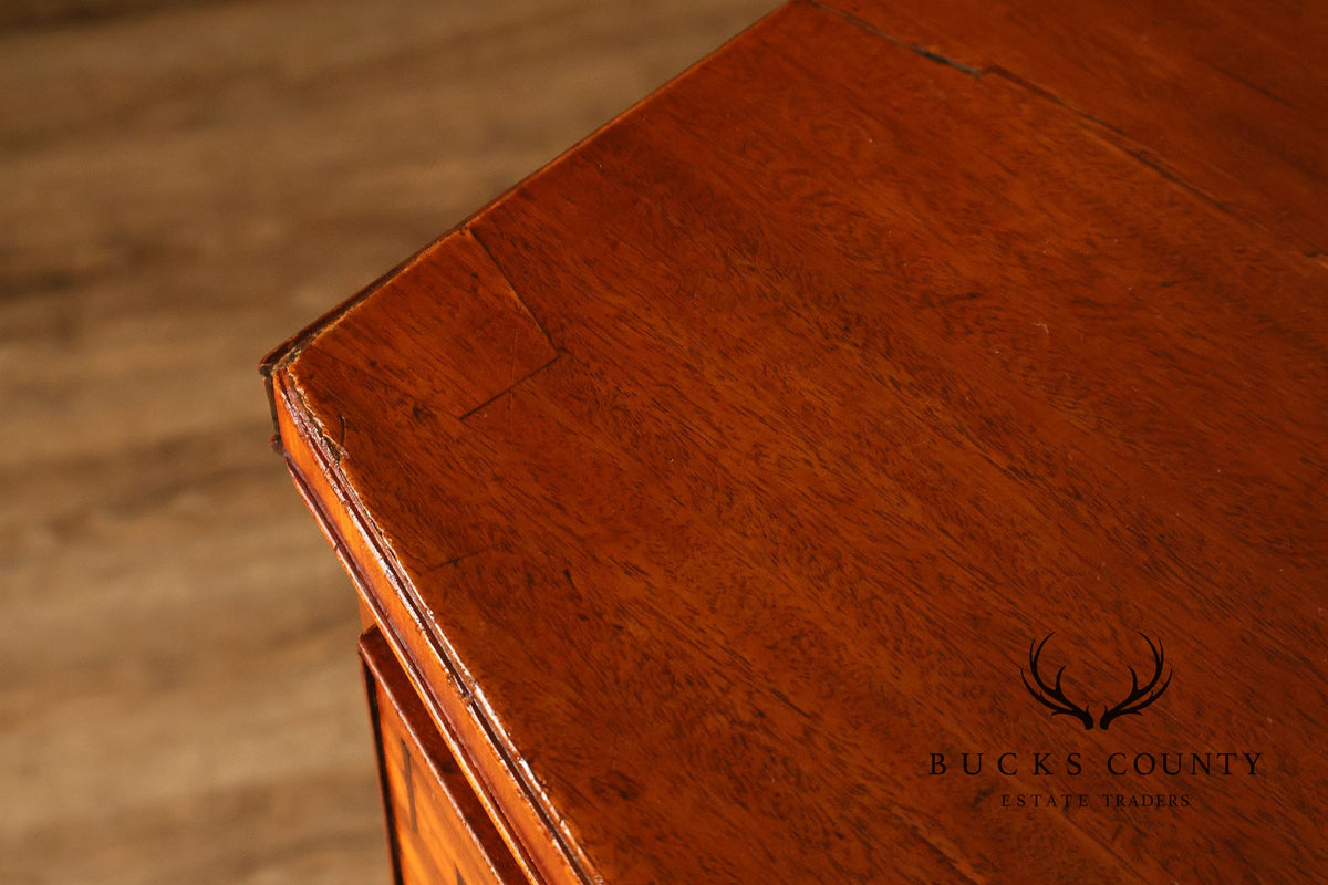Antique English Sheraton Style Inlaid Bow Front Chest Of Drawers