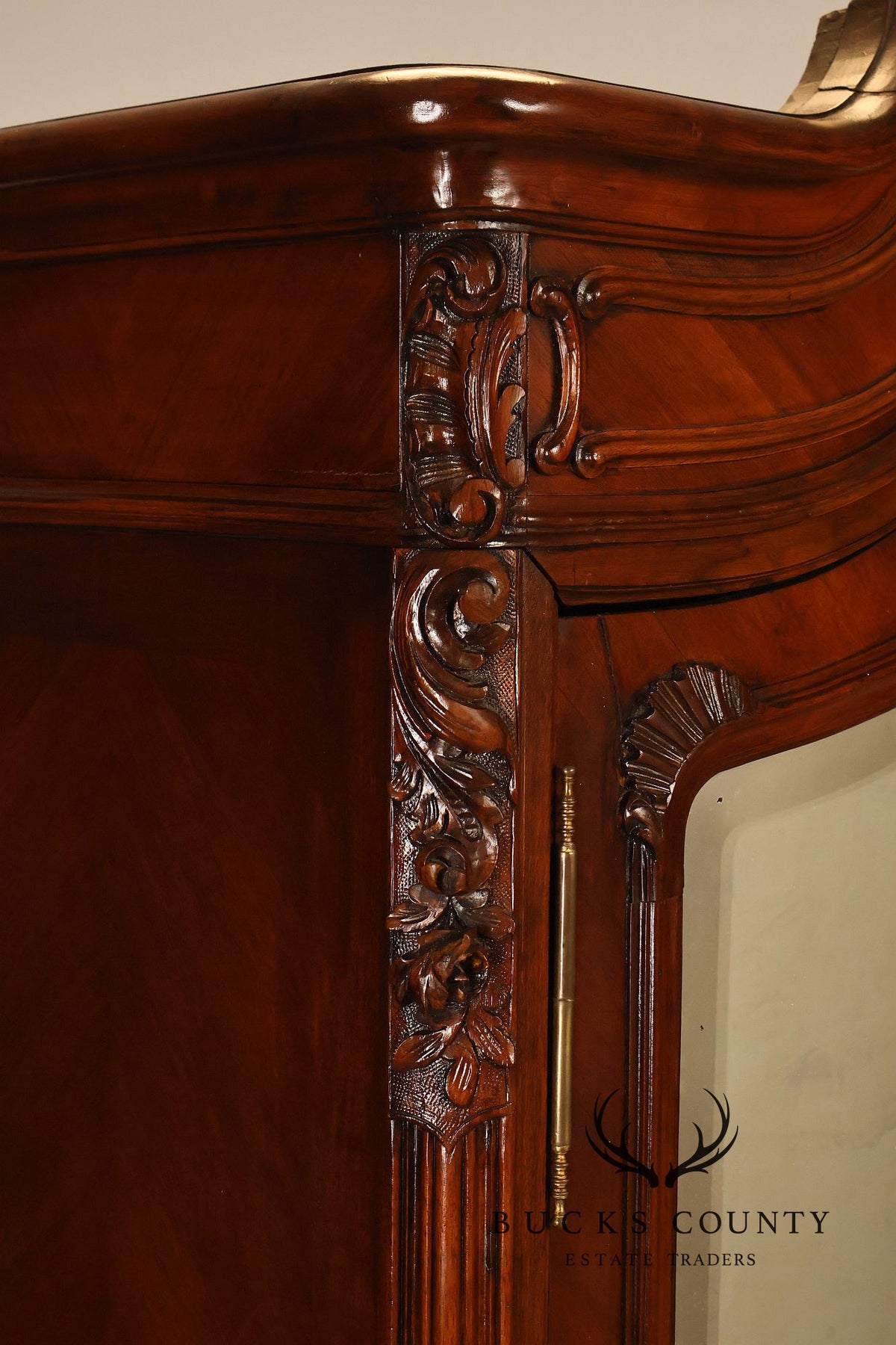 French Louis XV Style Antique Carved Mahogany Mirrored Armoire
