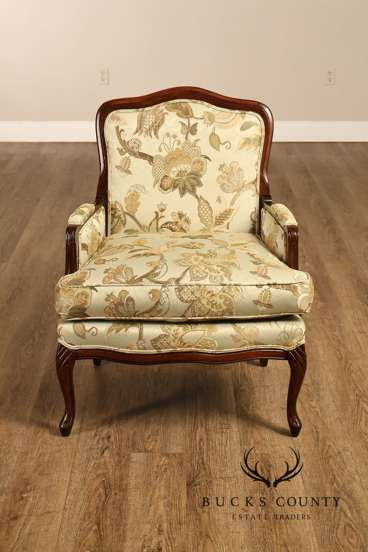 Louis XV Style Pair Of Bergere Upholstered Lounge Chairs