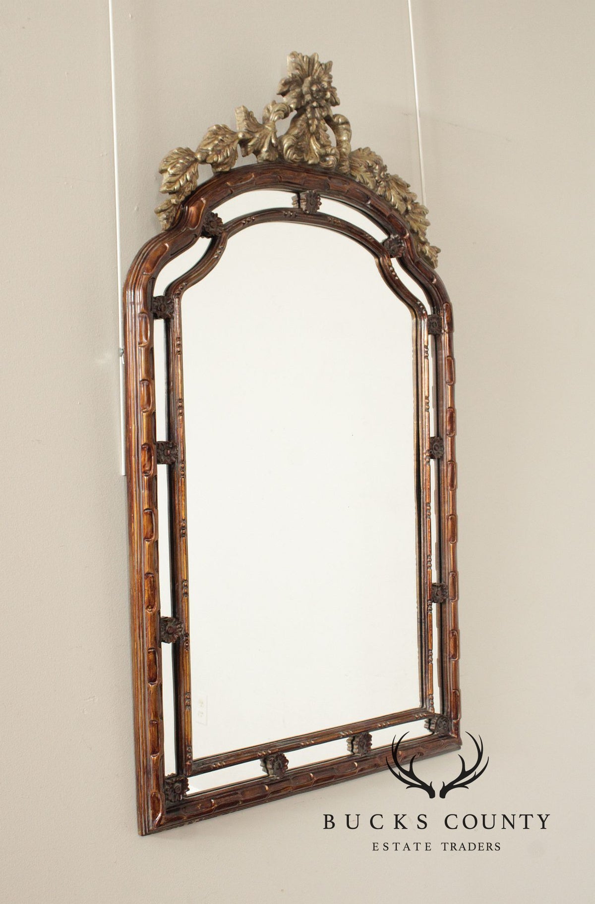 Italian Rococo Style Arched Partial Gilt Wall Mirror