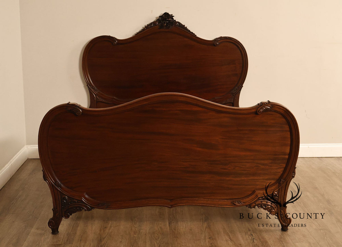 Antique Victorian R.J. Horner Carved Mahogany Full Size Sleigh Bed Frame