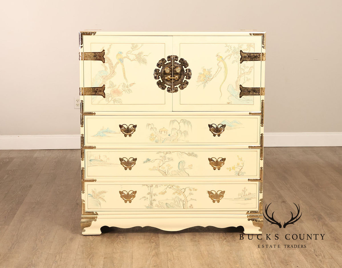 Chinoiserie Hand Painted Decorated Tall Chest