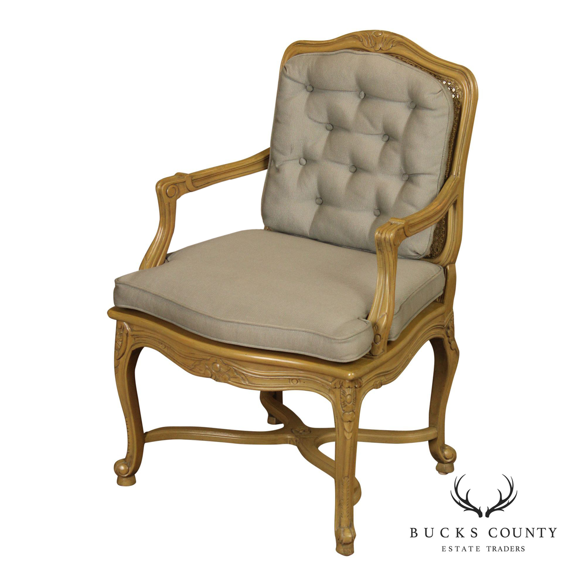 French Louis XV Style Caned  Fauteuil Armchair
