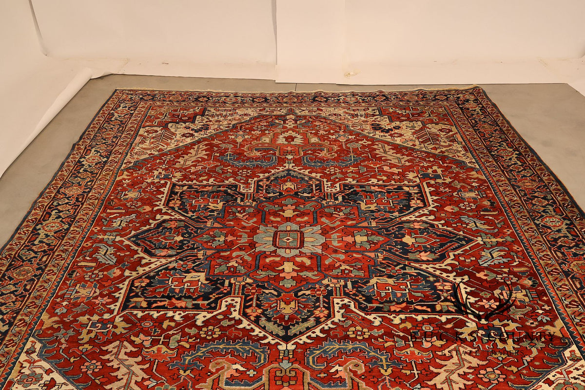Antique Hand Knotted Persian Heriz Room Size Rug  12' X 15'