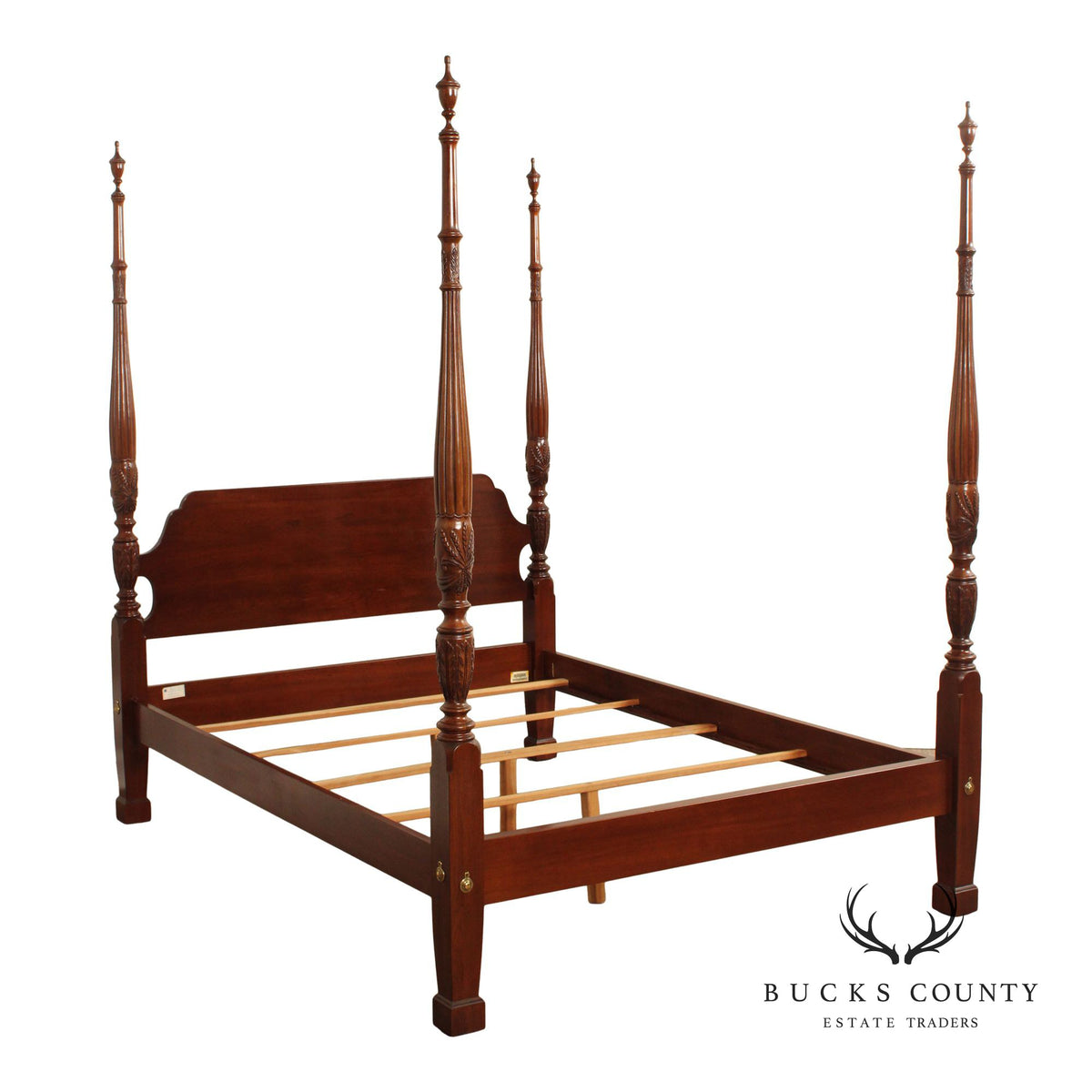 Ethan Allen 'Georgian Court' Cherry Rice Carved Queen  Size Poster Bed