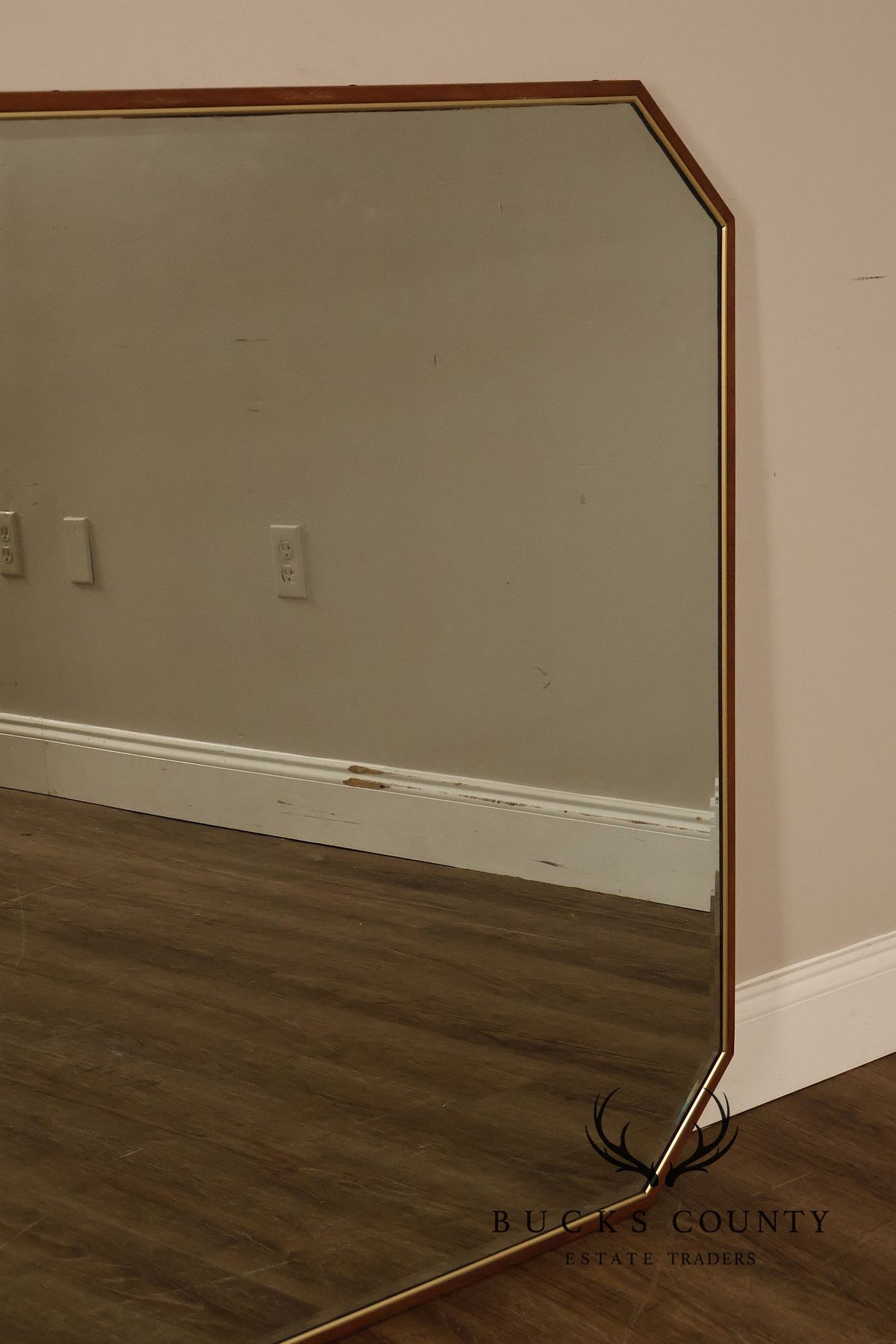 Mid Century Modern Walnut Frame Large Octagonal Wall Mirror