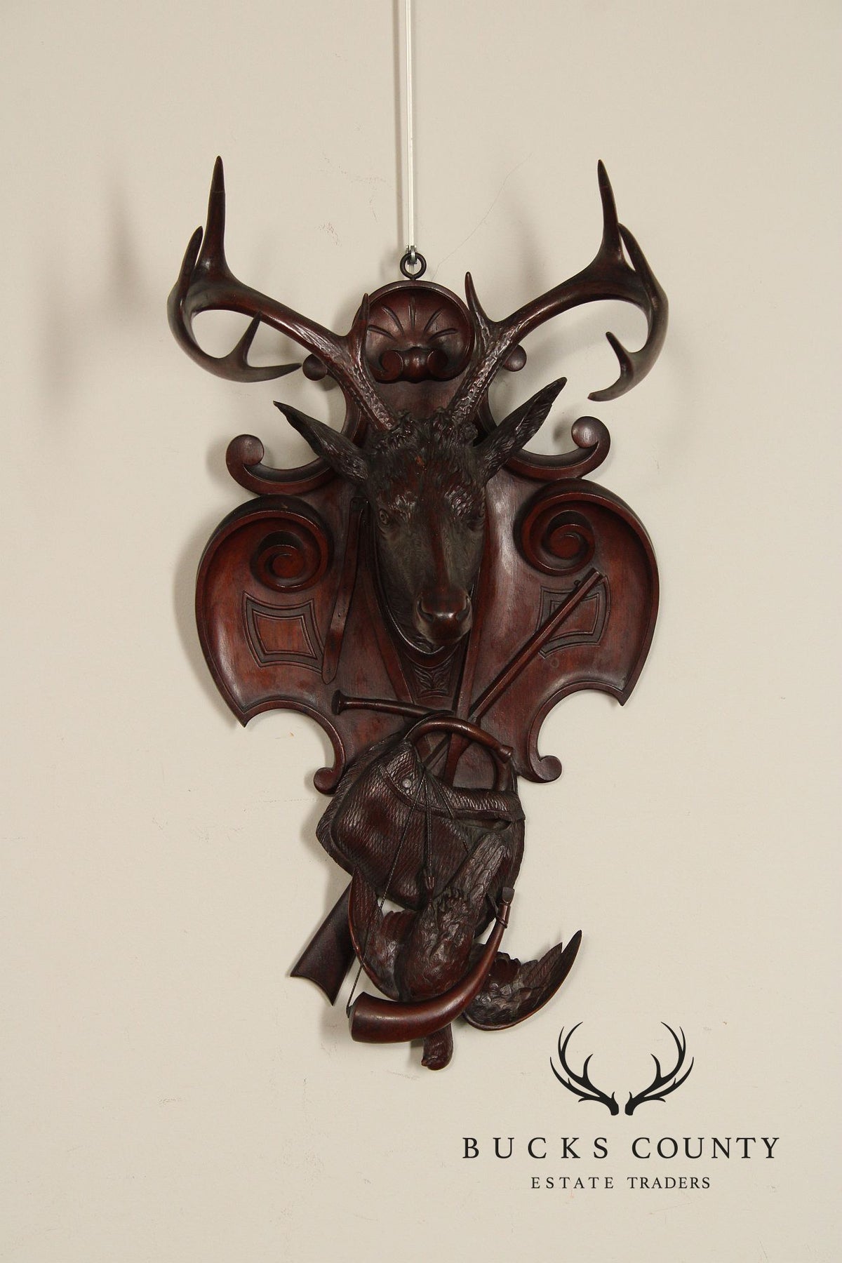 Antique German Black Forest Deer Hunting Trophy Plaque