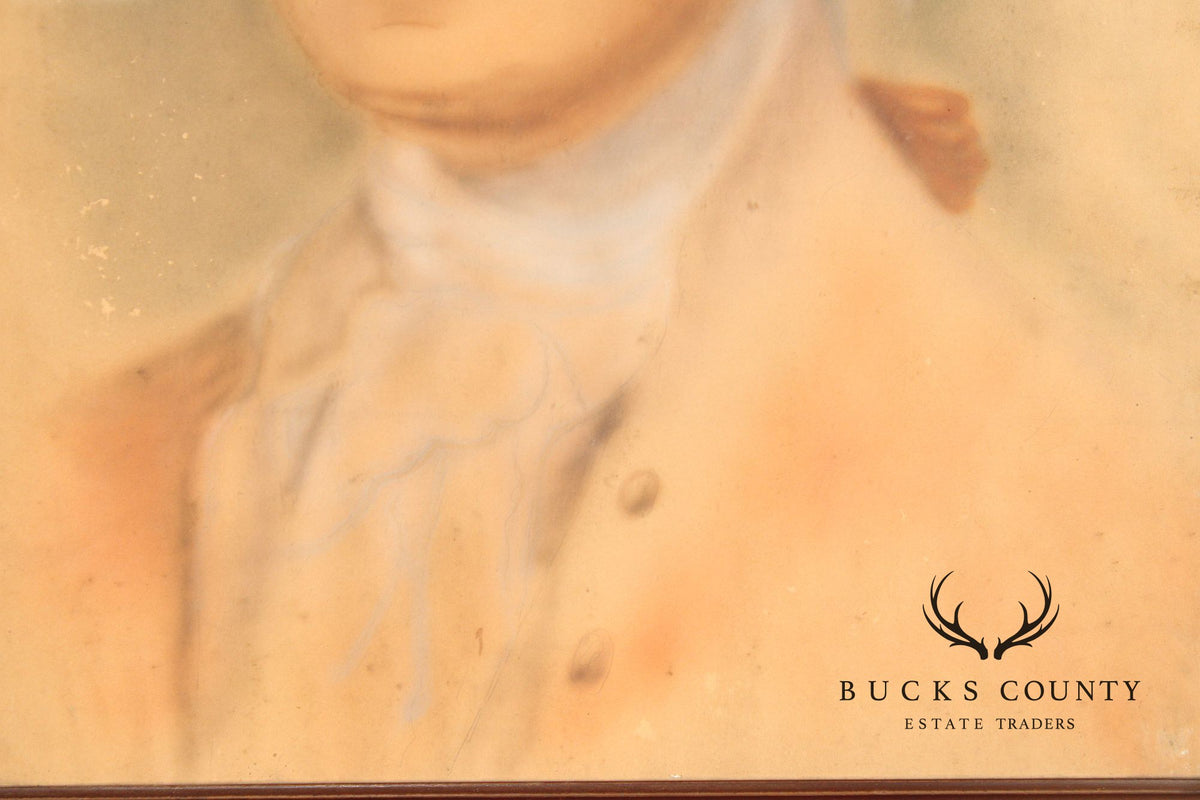 Antique Pastel Portrait Of George Washington In Carved Wood Frame