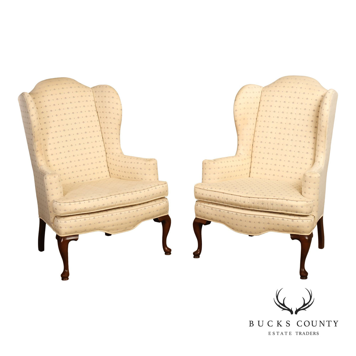 Ethan Allen Queen Anne Style Vintage Pair of Wing Chairs