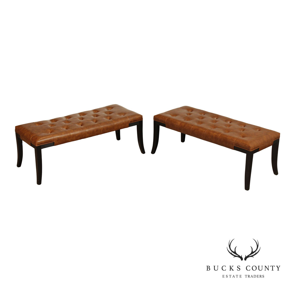Pair Of Safavieh Tufted Brown Leather Benches