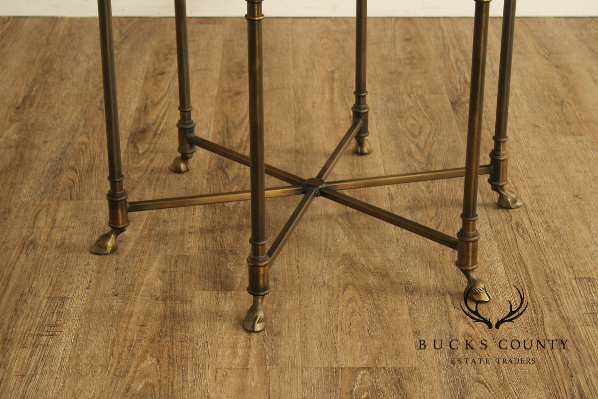 Hollywood Regency Vintage Italian Pair of Glass Top Brass Side Tables