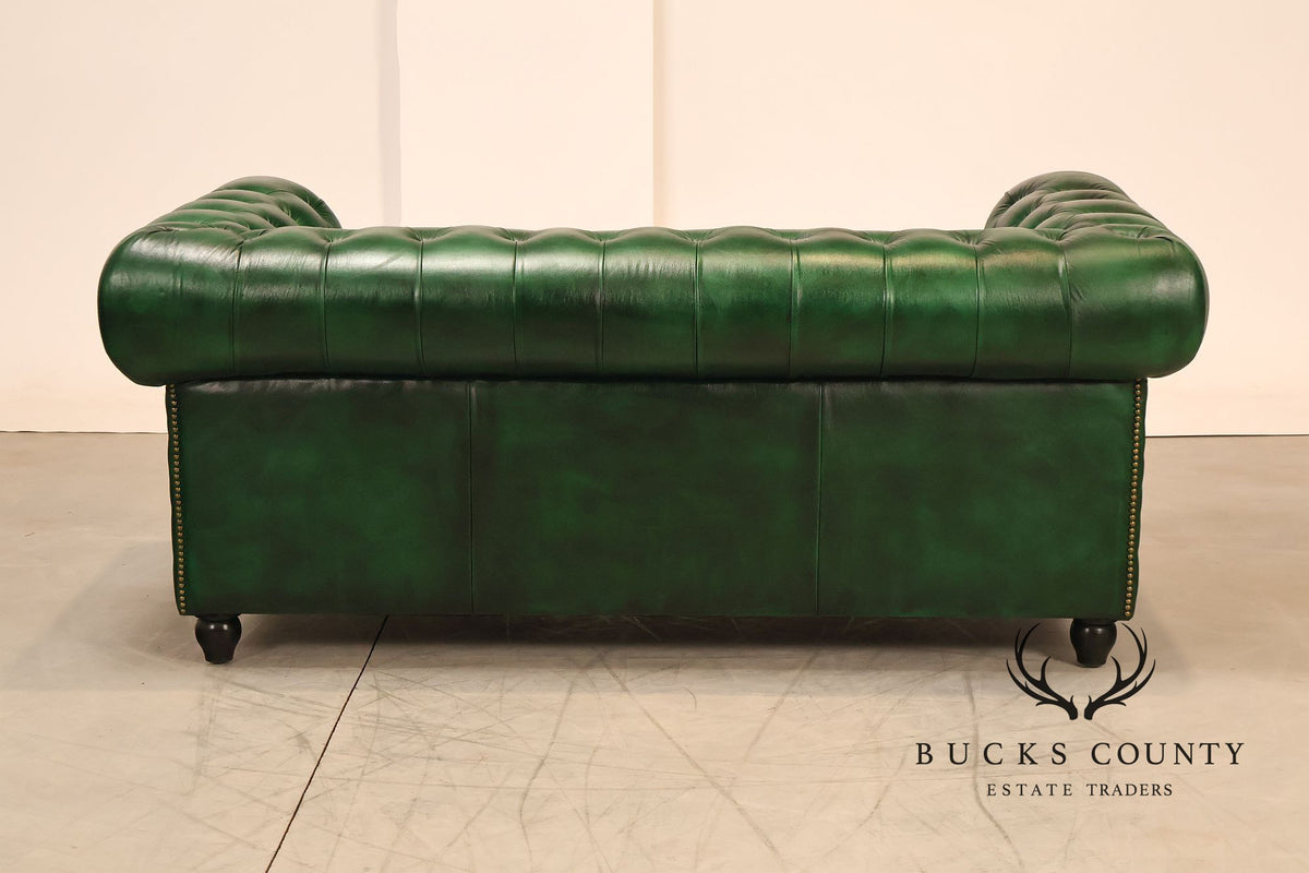 Chesterfield Style Green Leather Sofa