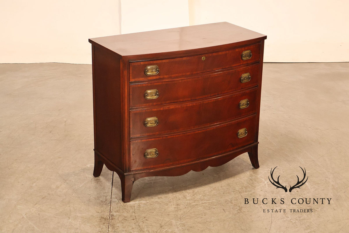 Drexel Pair Of Banded Mahogany Bow Front Bachelor Chests