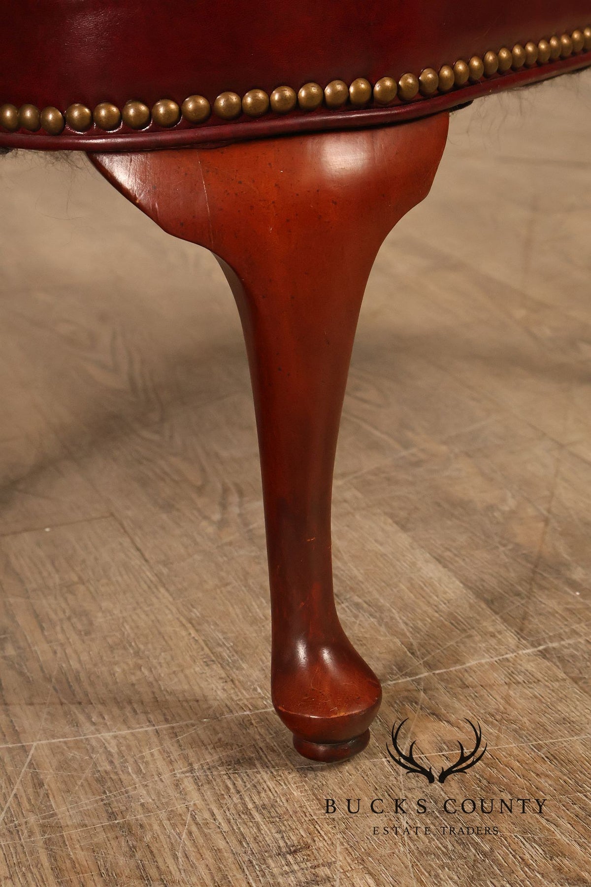 Hickory Chair Queen Anne Style Oxblood Leather Ottoman