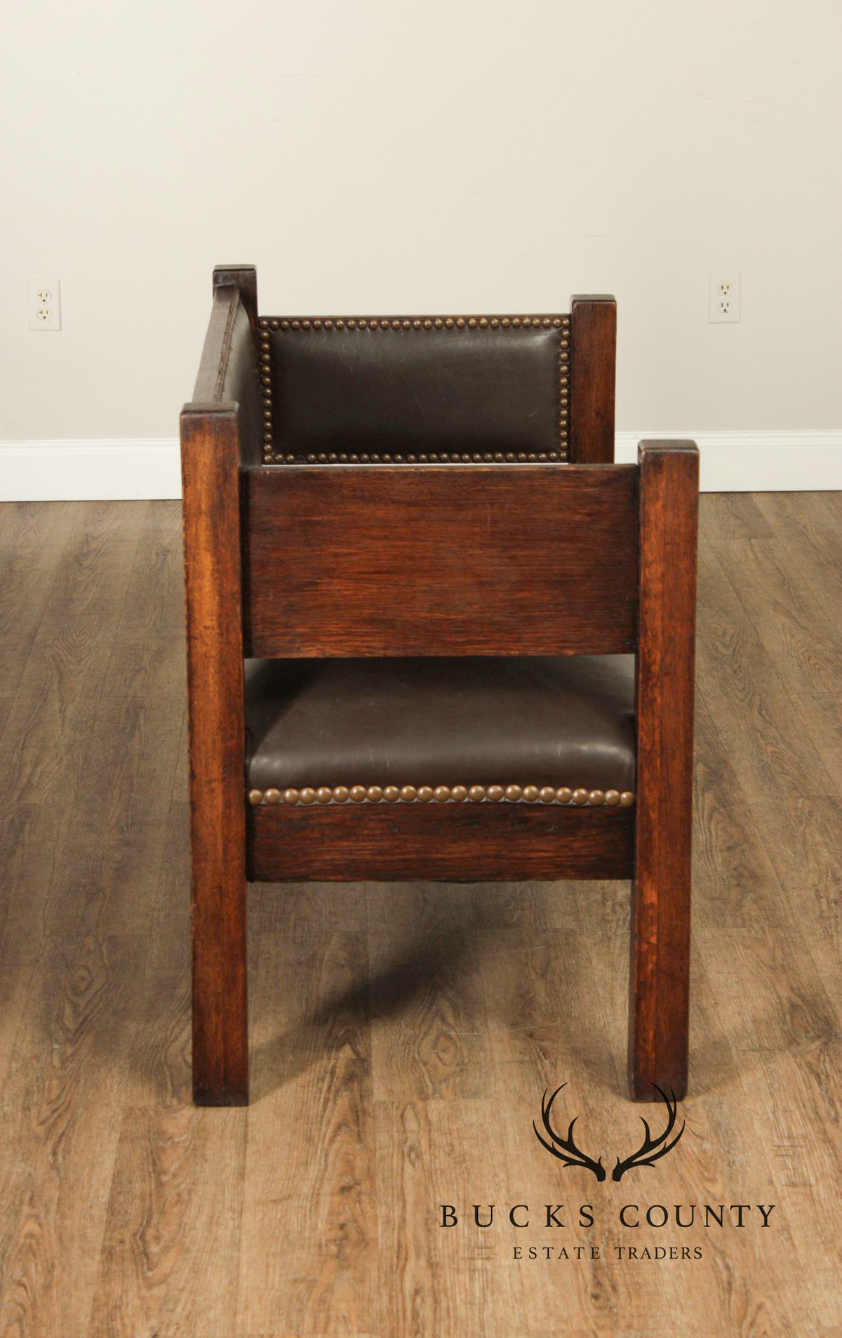 Antique Mission Arts And Crafts Oak Even Arm Settle Bench