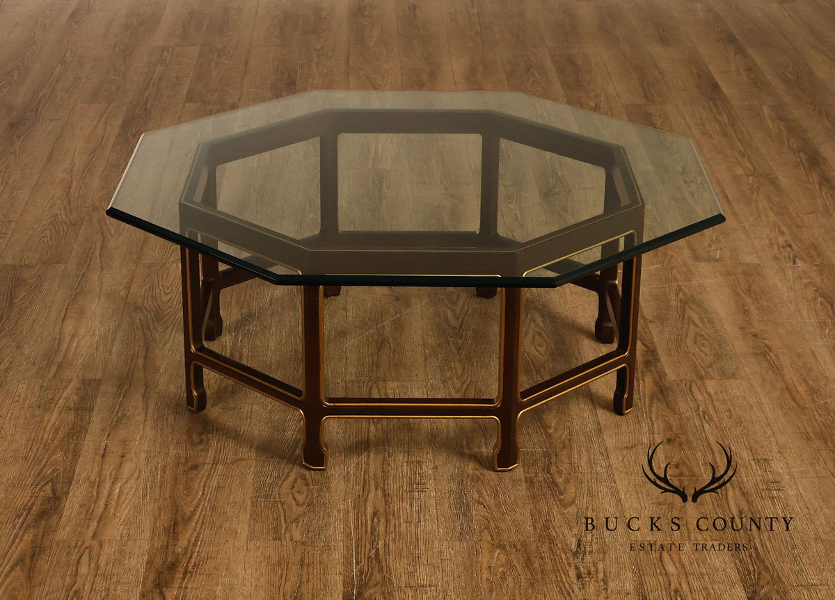 Asian Style Glass Top Octagonal Coffee Table