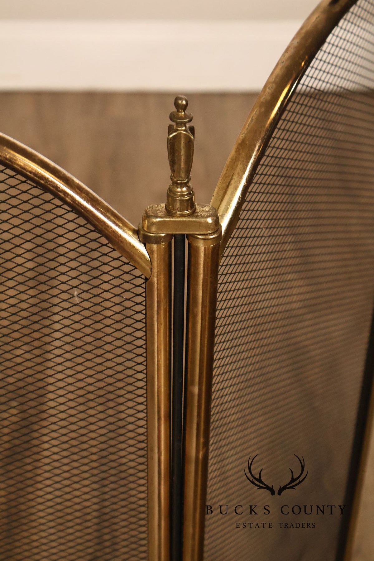 Vintage Brass Three-Panel Fireplace Screen