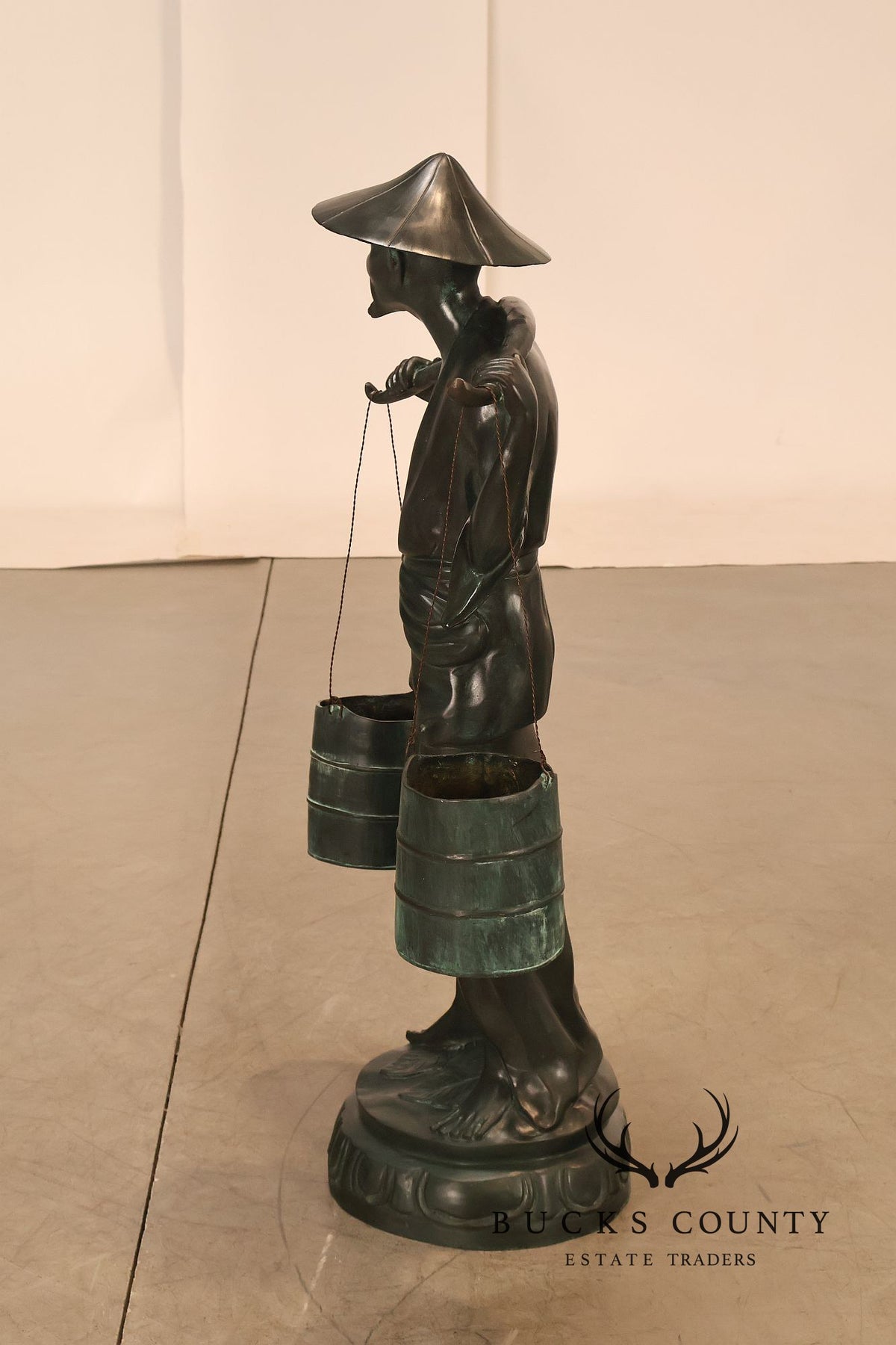 Asian Style Bronze Water Carrier Figural Sculpture