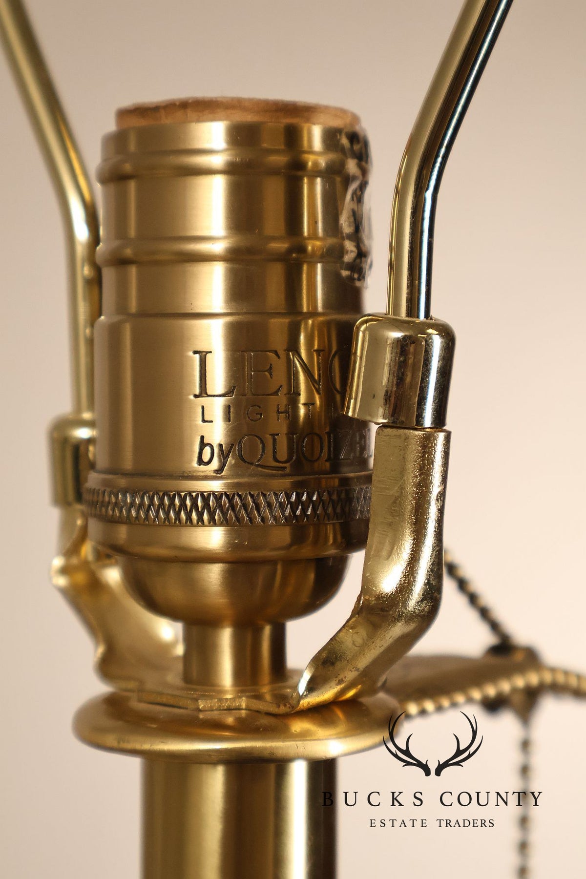 Lenox For Quoizel Pair of Brass and Porcelain Tall Table Lamps