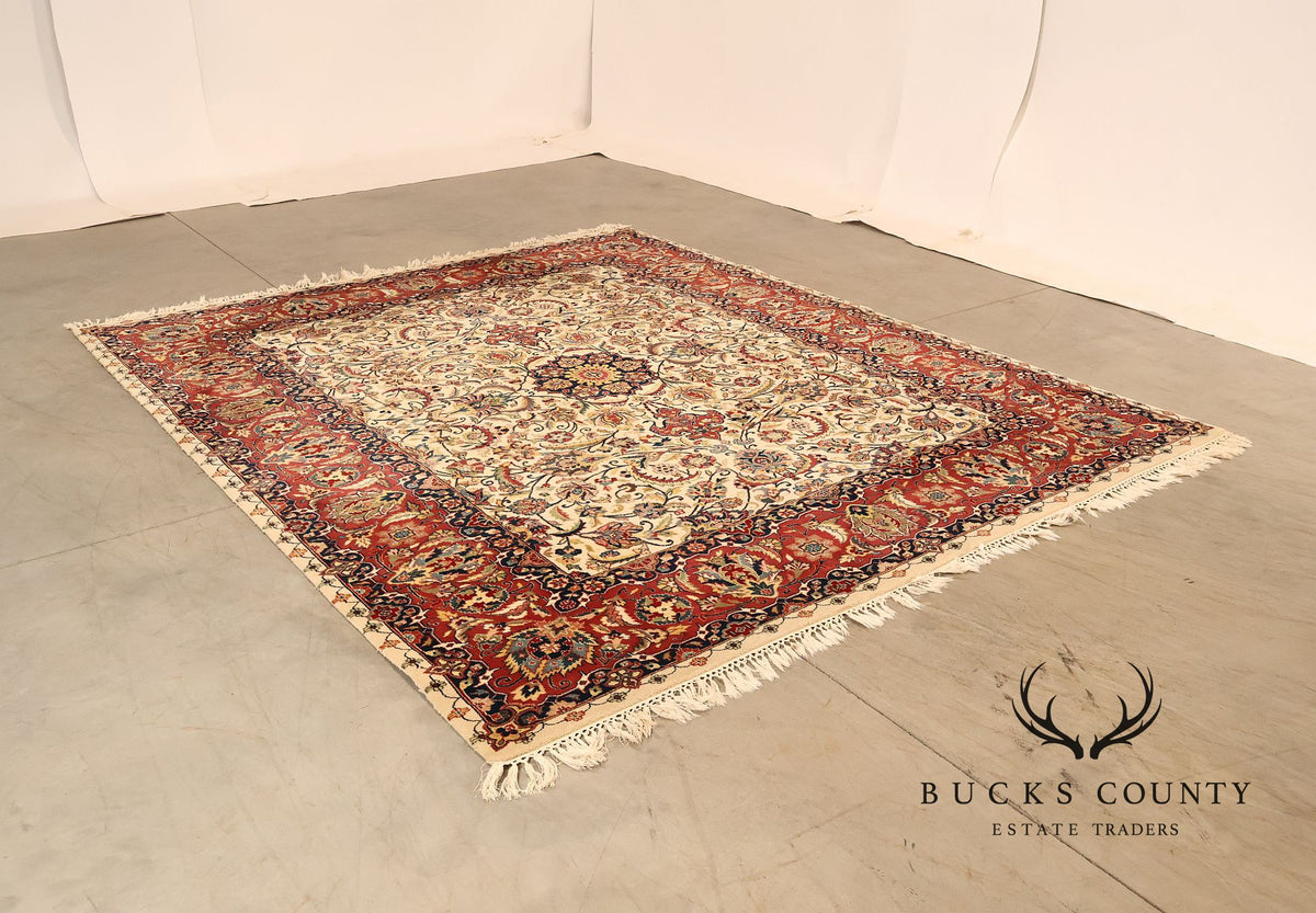 Hand Knotted Kashan Style Wool Area Rug 9x12 Floral Medallion