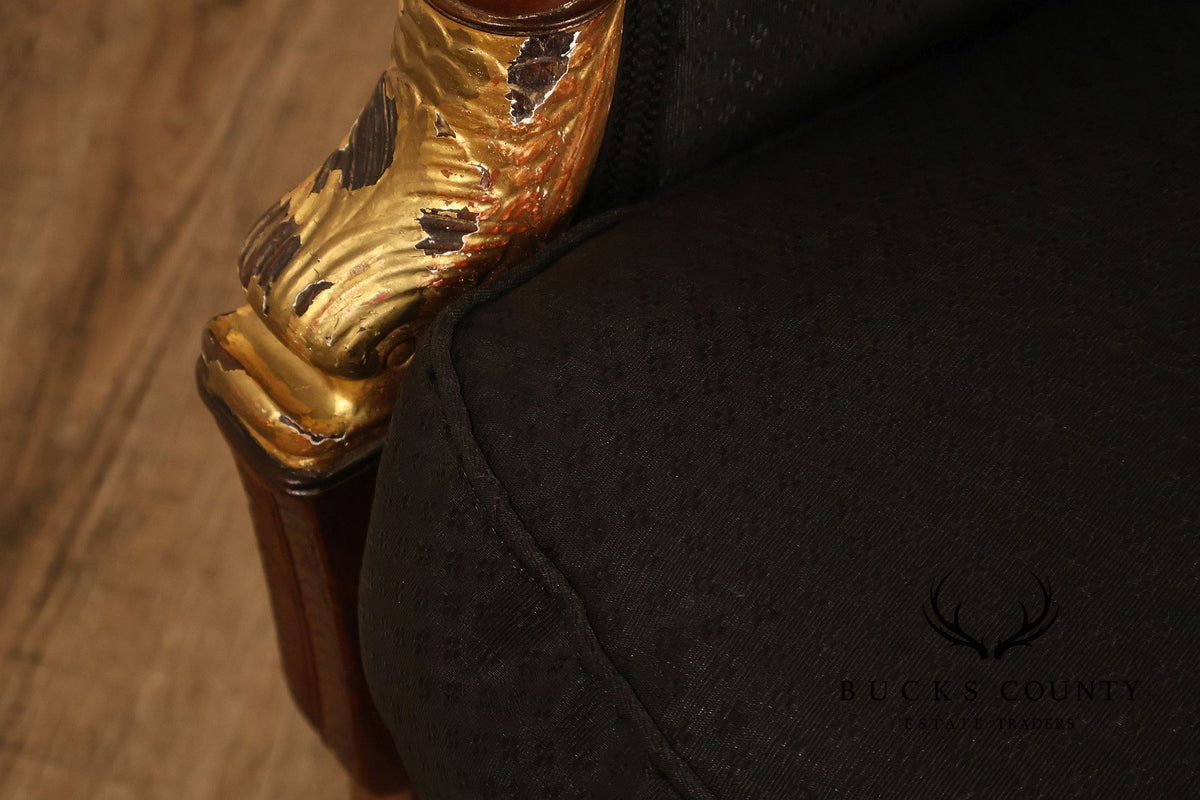 French Empire Style Partial Gilt Mahogany Armchair