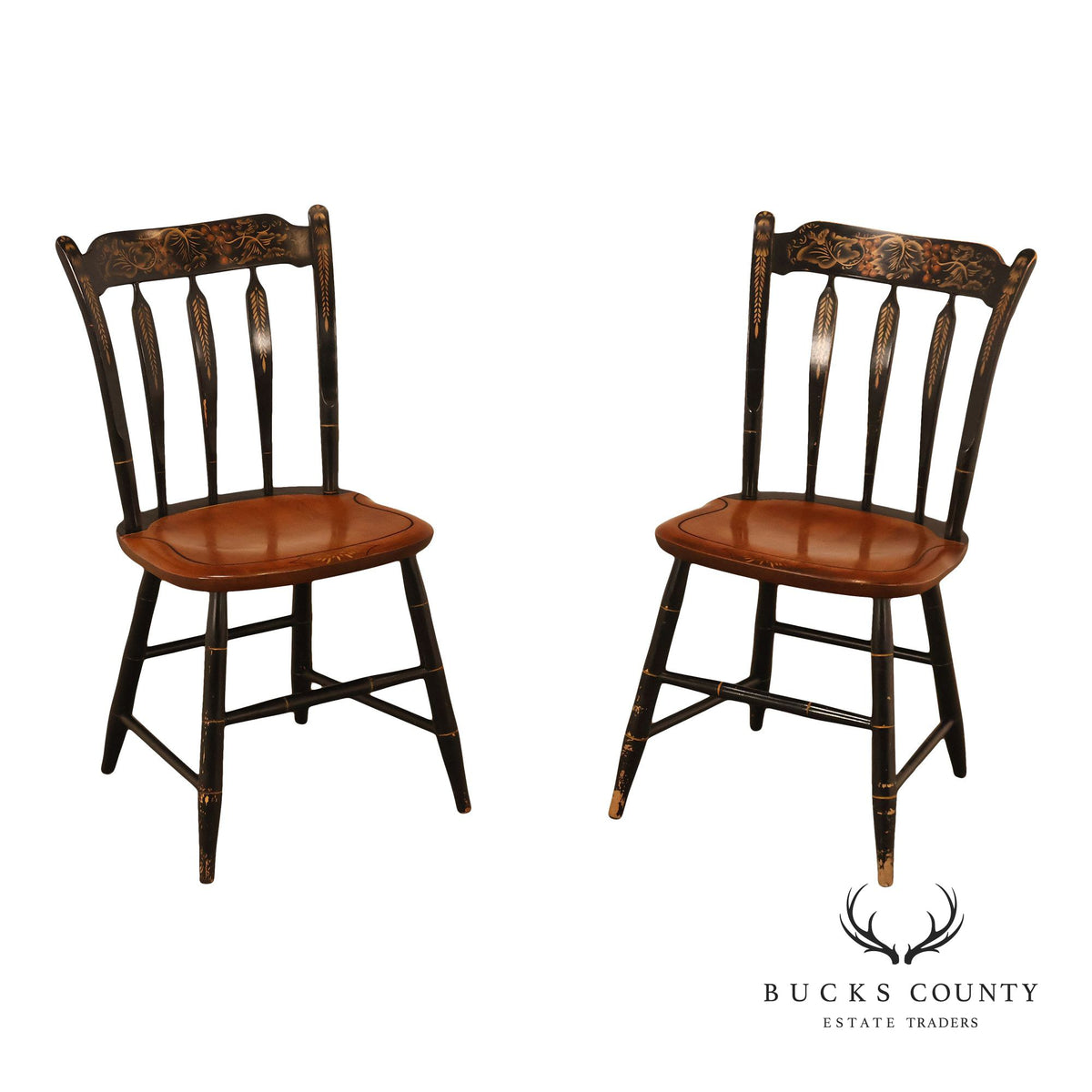 L. Hitchcock Pair of Paint Decorated Side Chairs