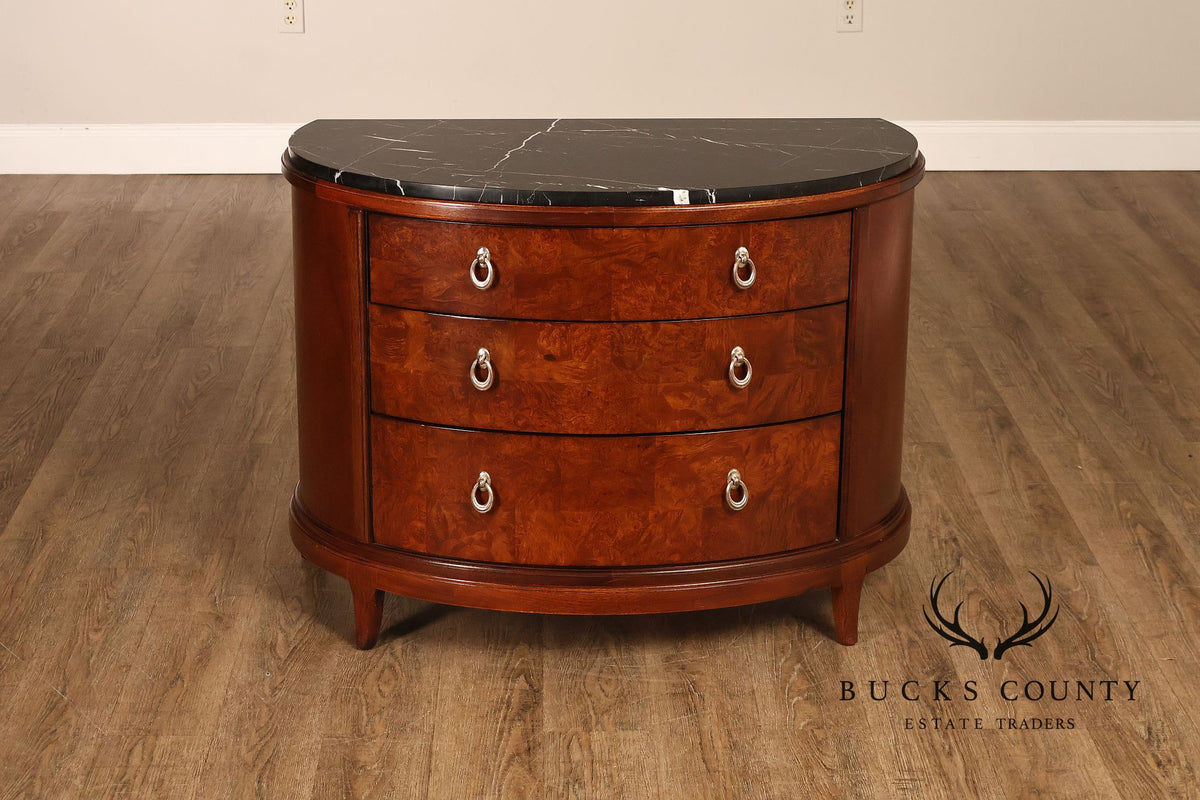Thomasville Bogart Collection Pair of Marble Top Burlwood Commodes