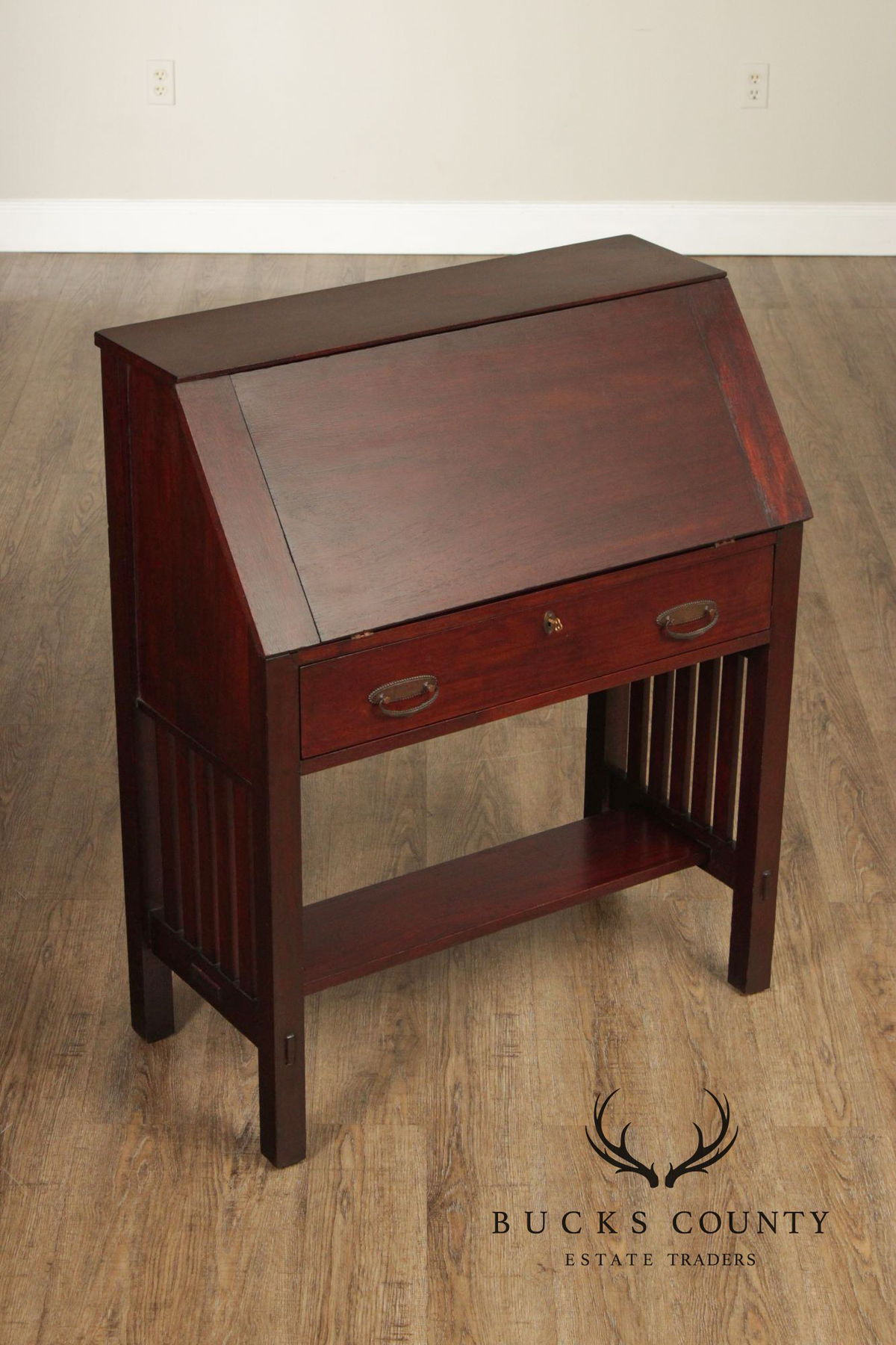 Antique Mahogany Arts And Crafts Slant Front Writing Desk