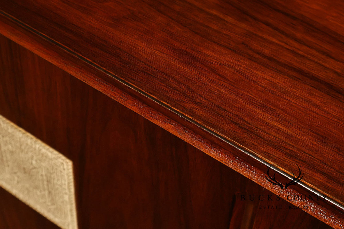 Mid Century Modern Walnut Buffet Sideboard With Decorative Tile Inlays