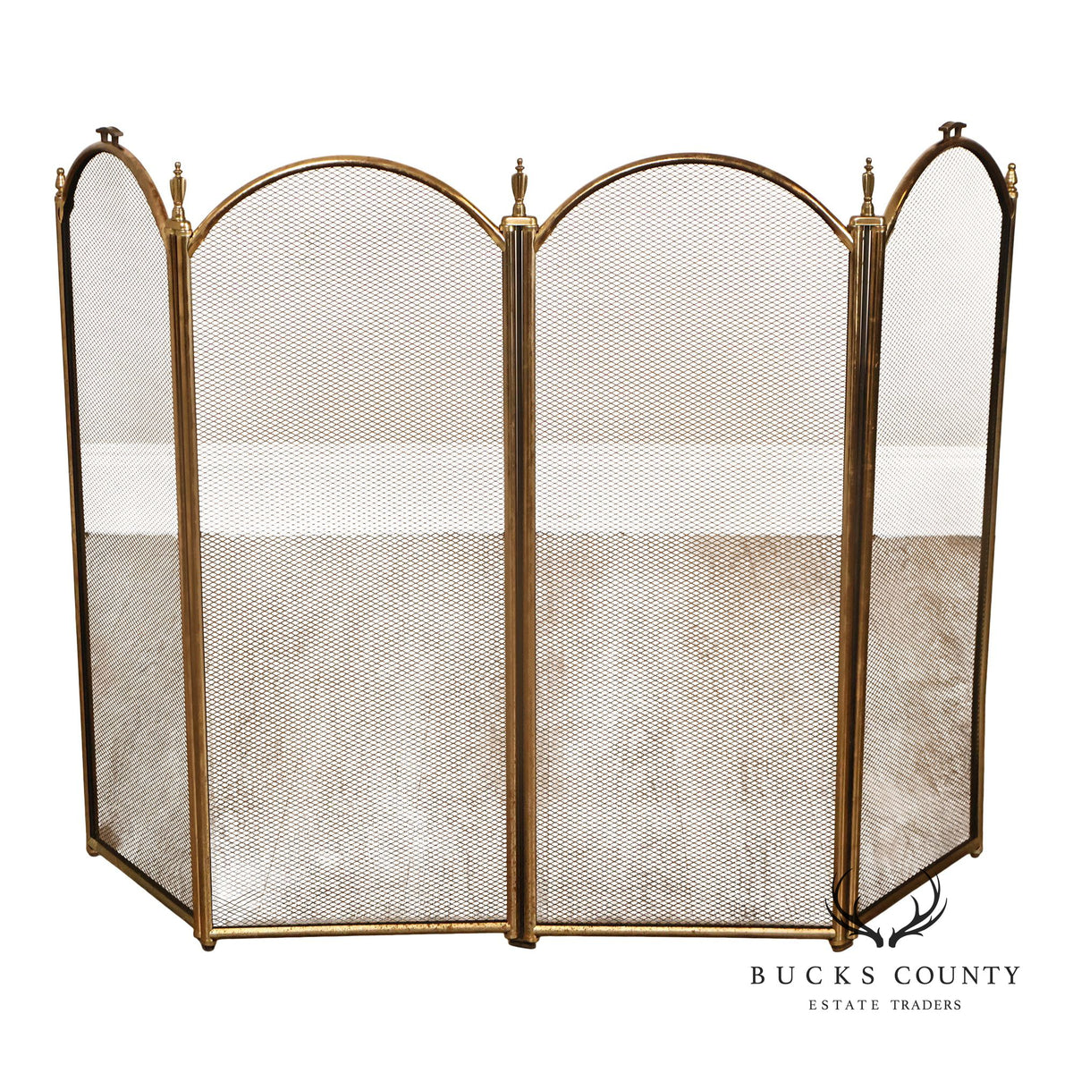 Vintage Brass Three-Panel Fireplace Screen
