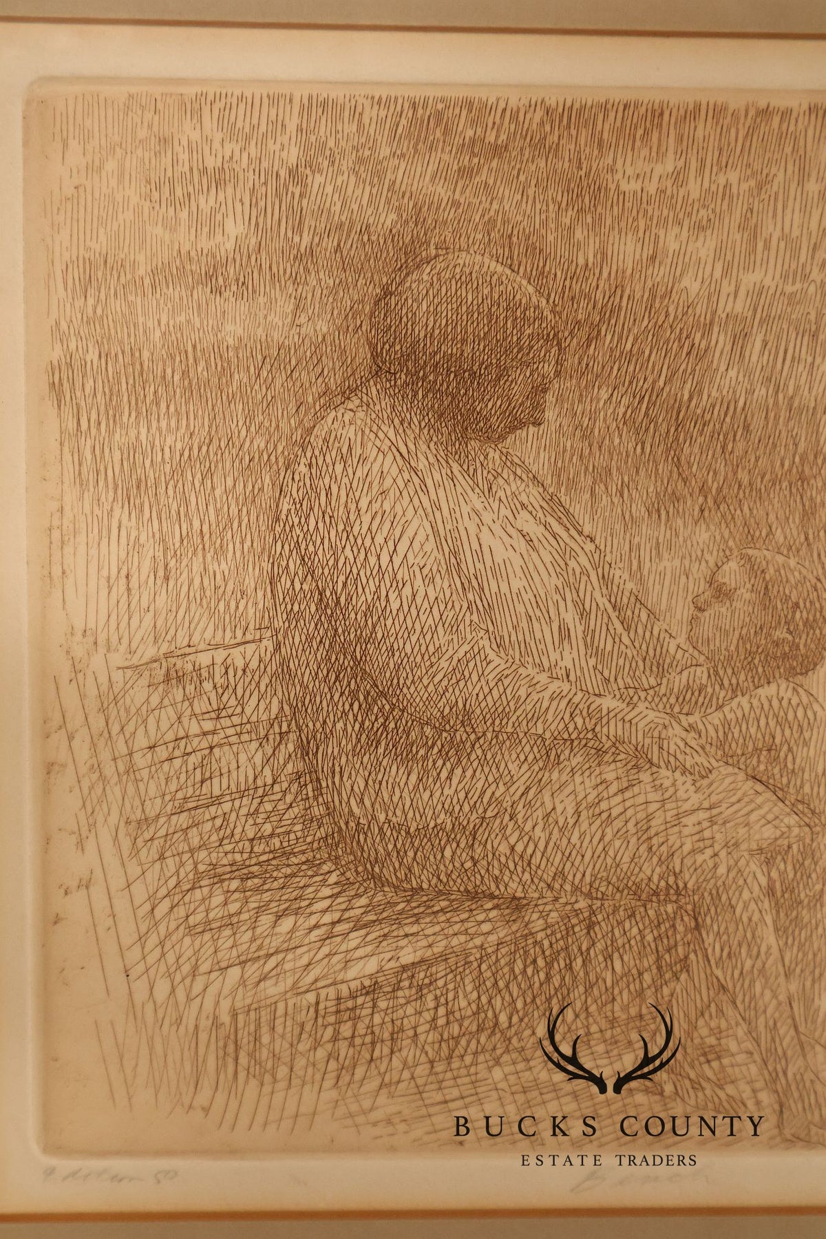 Harold Altman Framed Etching, 'Bench'