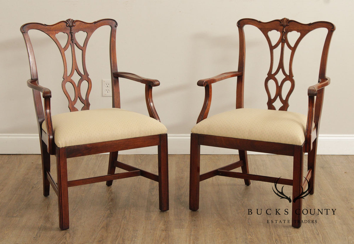 1940's Chippendale Style Pair of Carved Mahogany Armchairs