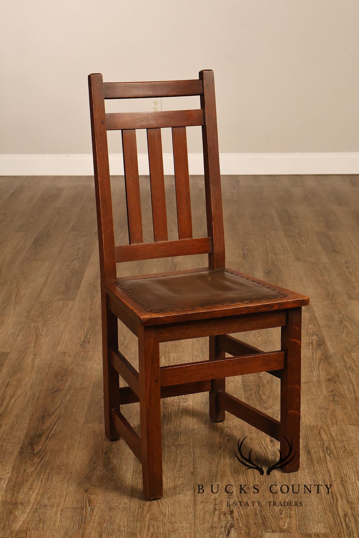 Antique Limbert Set Of 6 Arts & Crafts Oak Dining Chairs