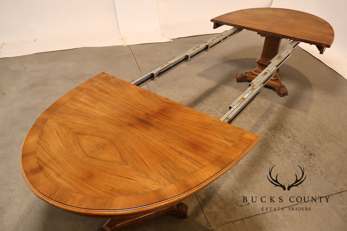 Neoclassical Style Walnut Double Pedestal Dining Table