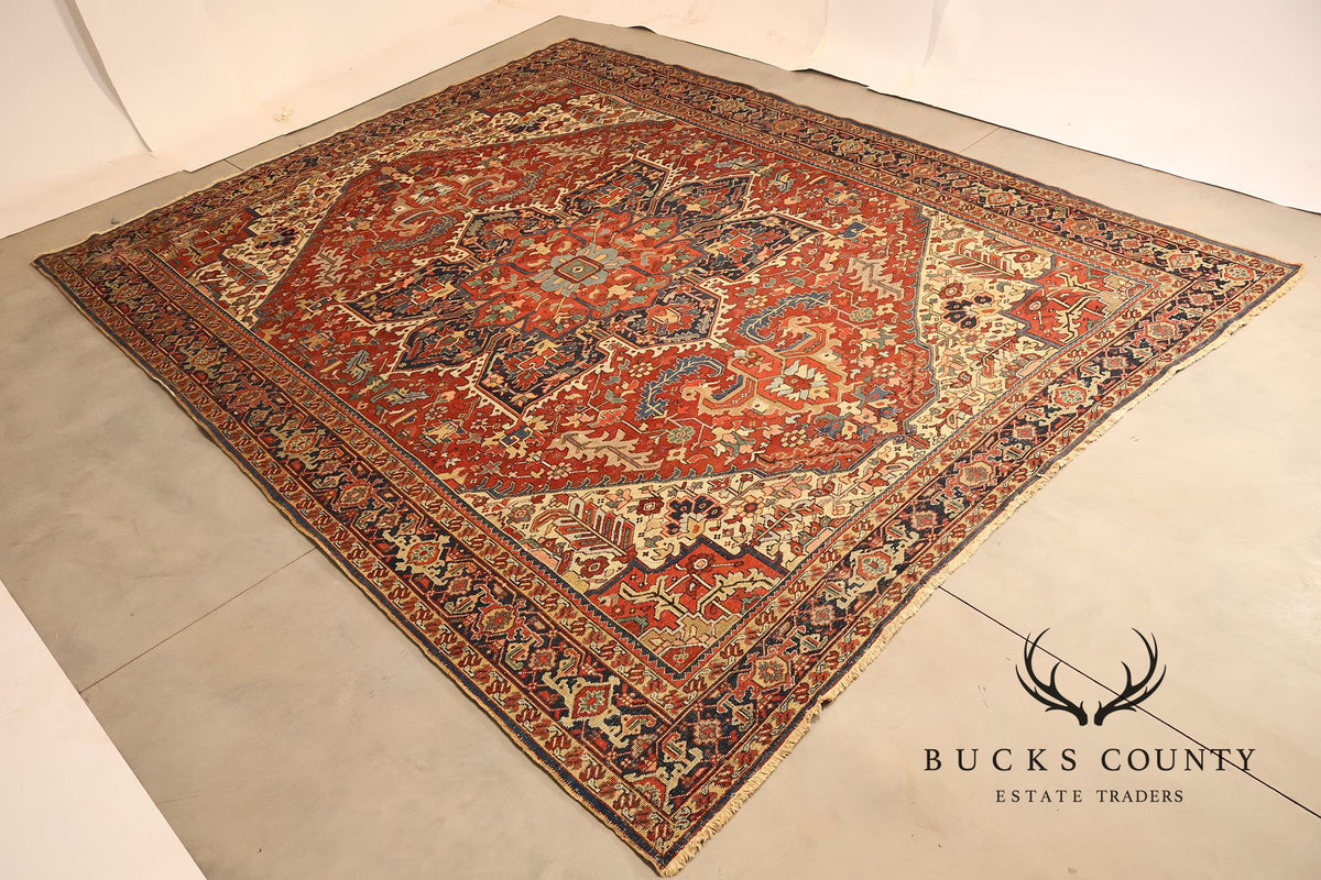 Antique Hand Knotted Persian Heriz Room Size Rug  12' X 15'