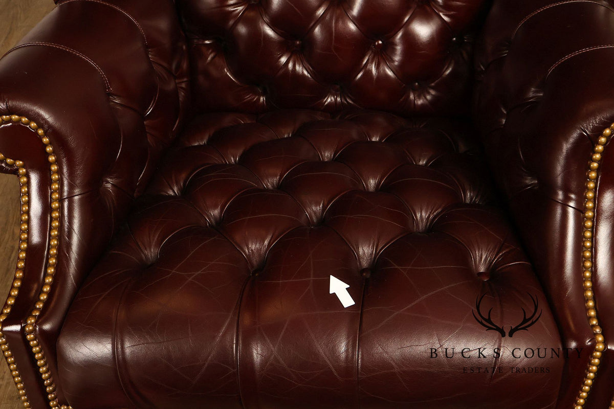 Leathercraft Chesterfield Style Tufted Oxblood Leather Wing Chair