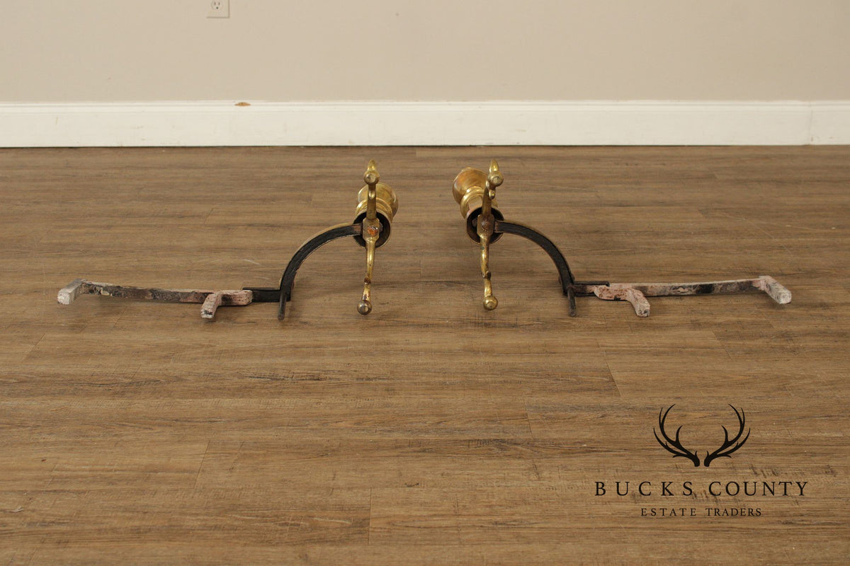 Vintage Federal Style Pair of Brass Andirons