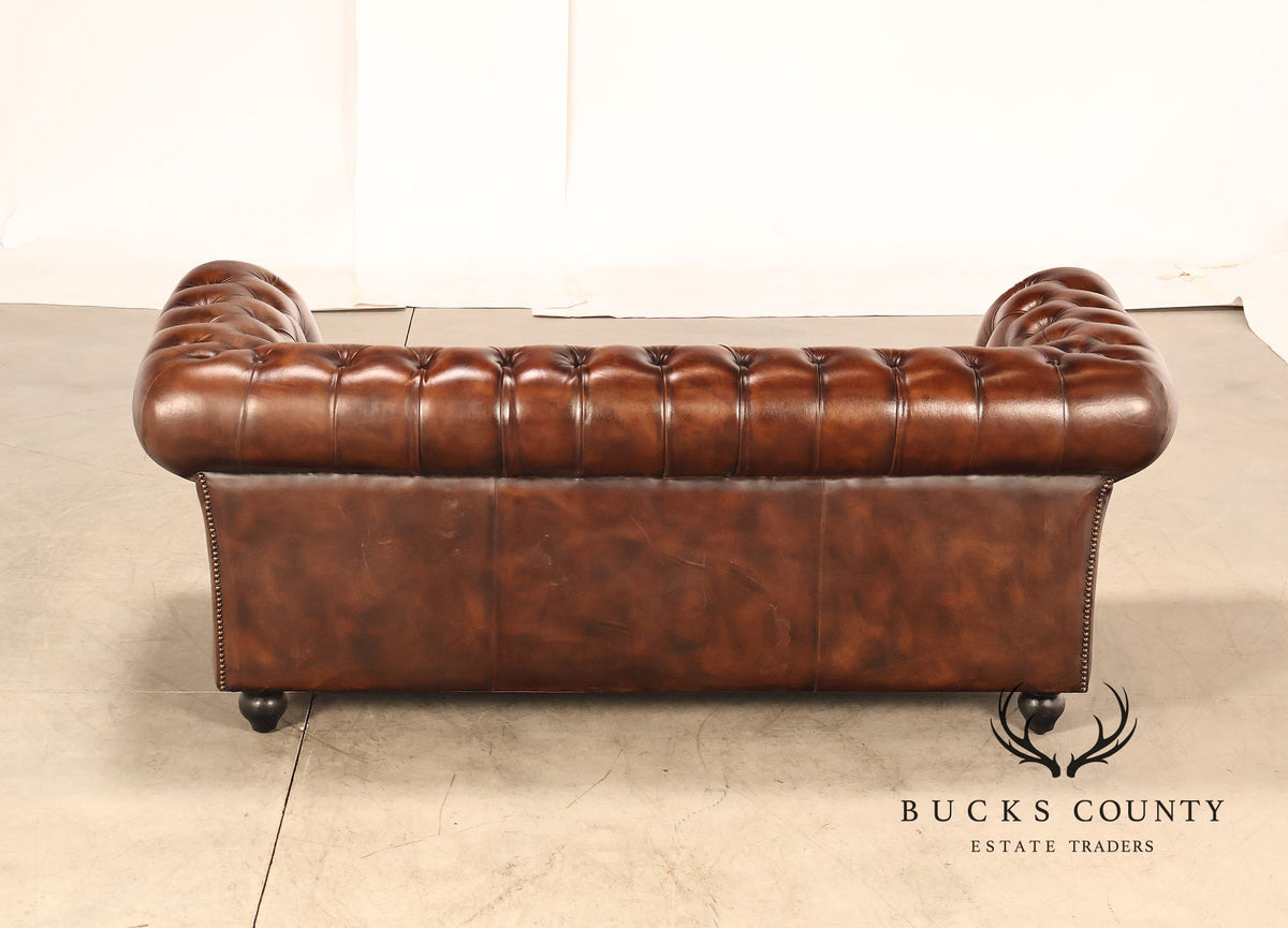 Chesterfield Style Brown Leather Sofa