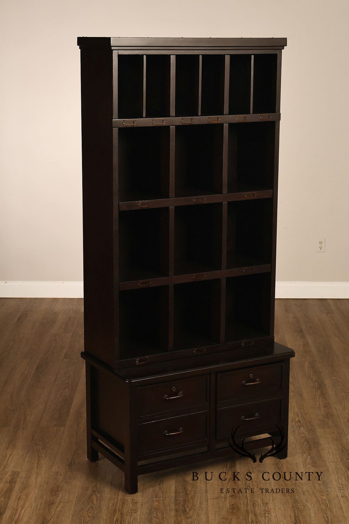 Stanley Furniture Dark Finish Multi-Compartment Library Bookcase Cabinet