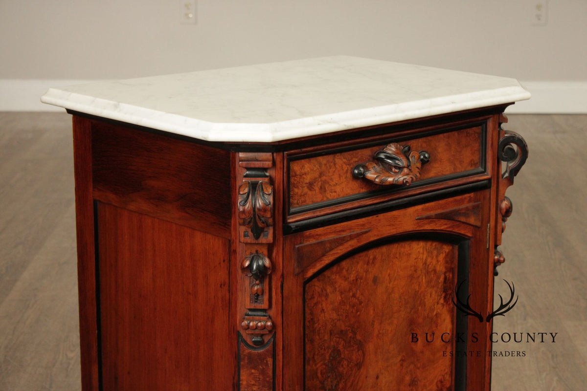 Antique Victorian Marble Top Walnut Nightstand
