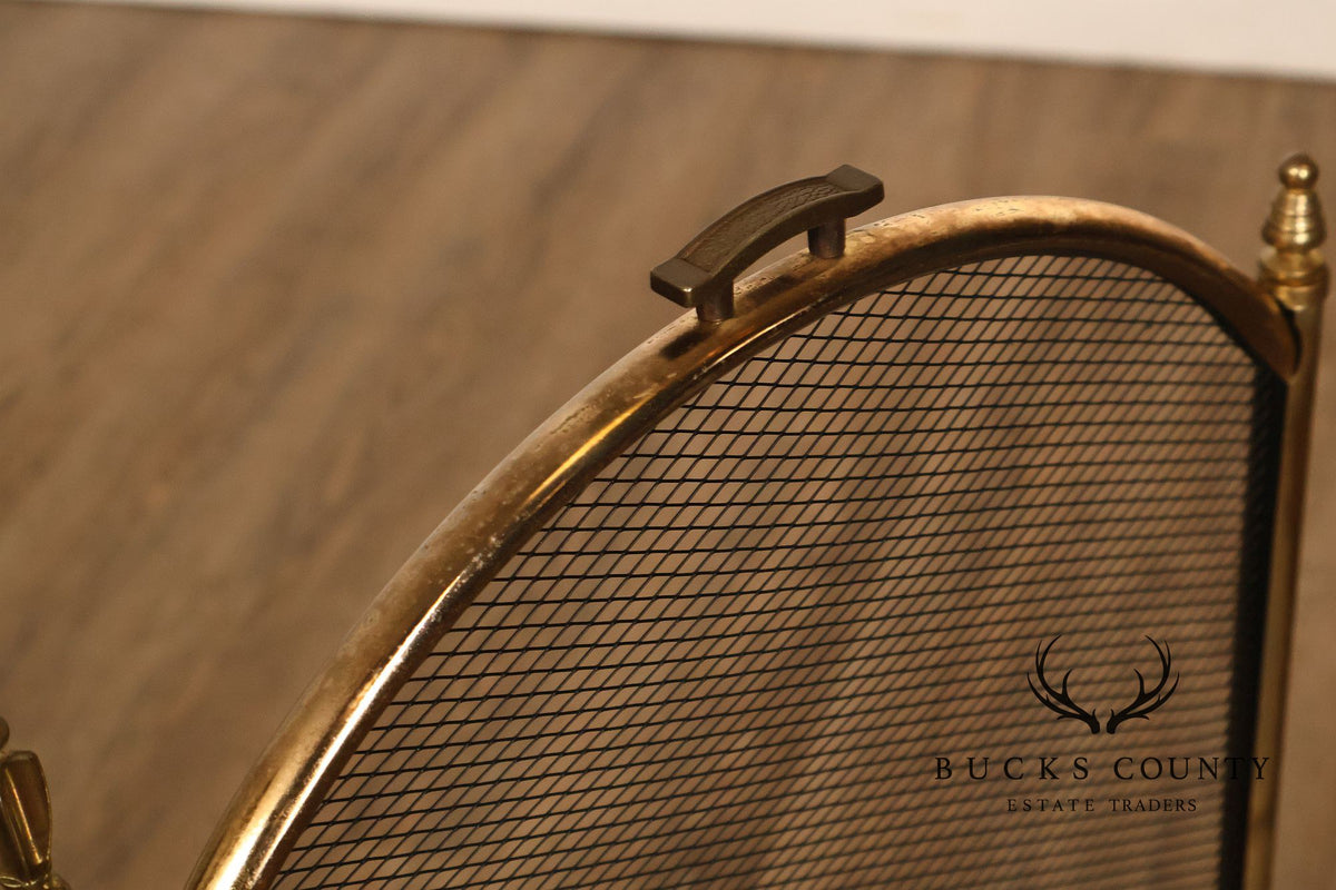 Vintage Brass Three-Panel Fireplace Screen