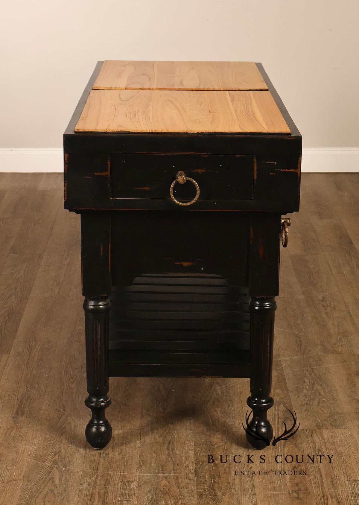 French Colonial Style Butcher Block Kitchen Island