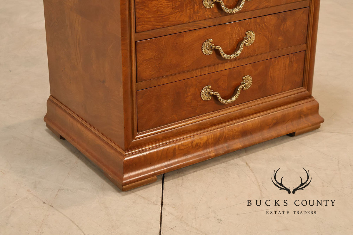Henredon 'Charles X' Pair of  Burlwood Nightstands