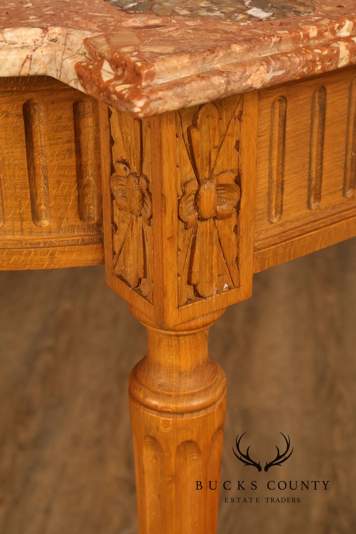 French Louis XVI Style Marble Top Narrow Console