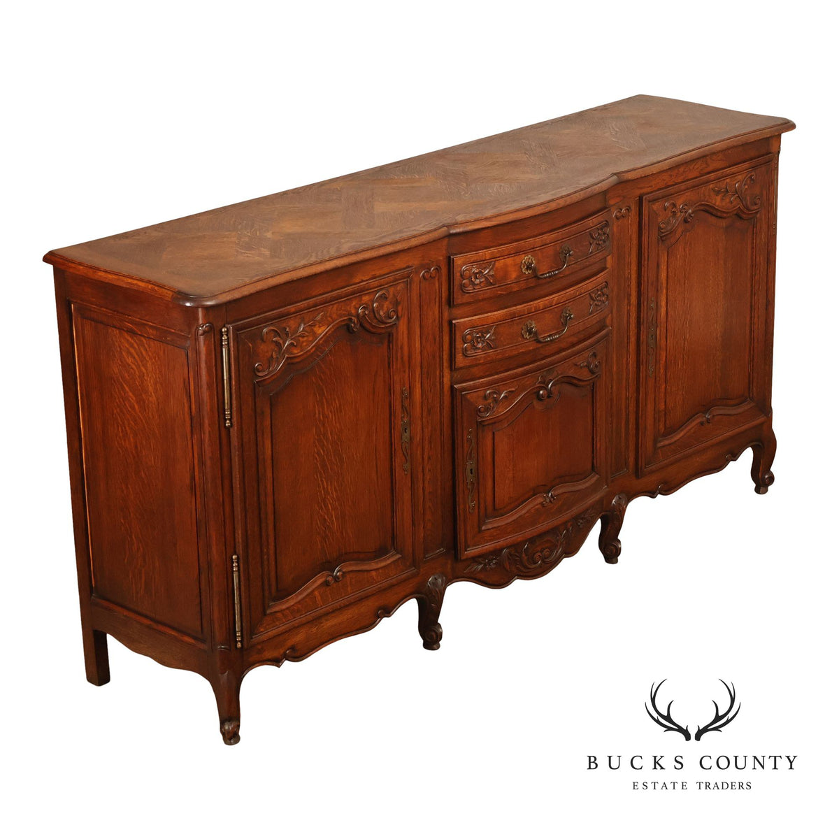 Antique Country French Louis XV Style Oak Buffet Sideboard