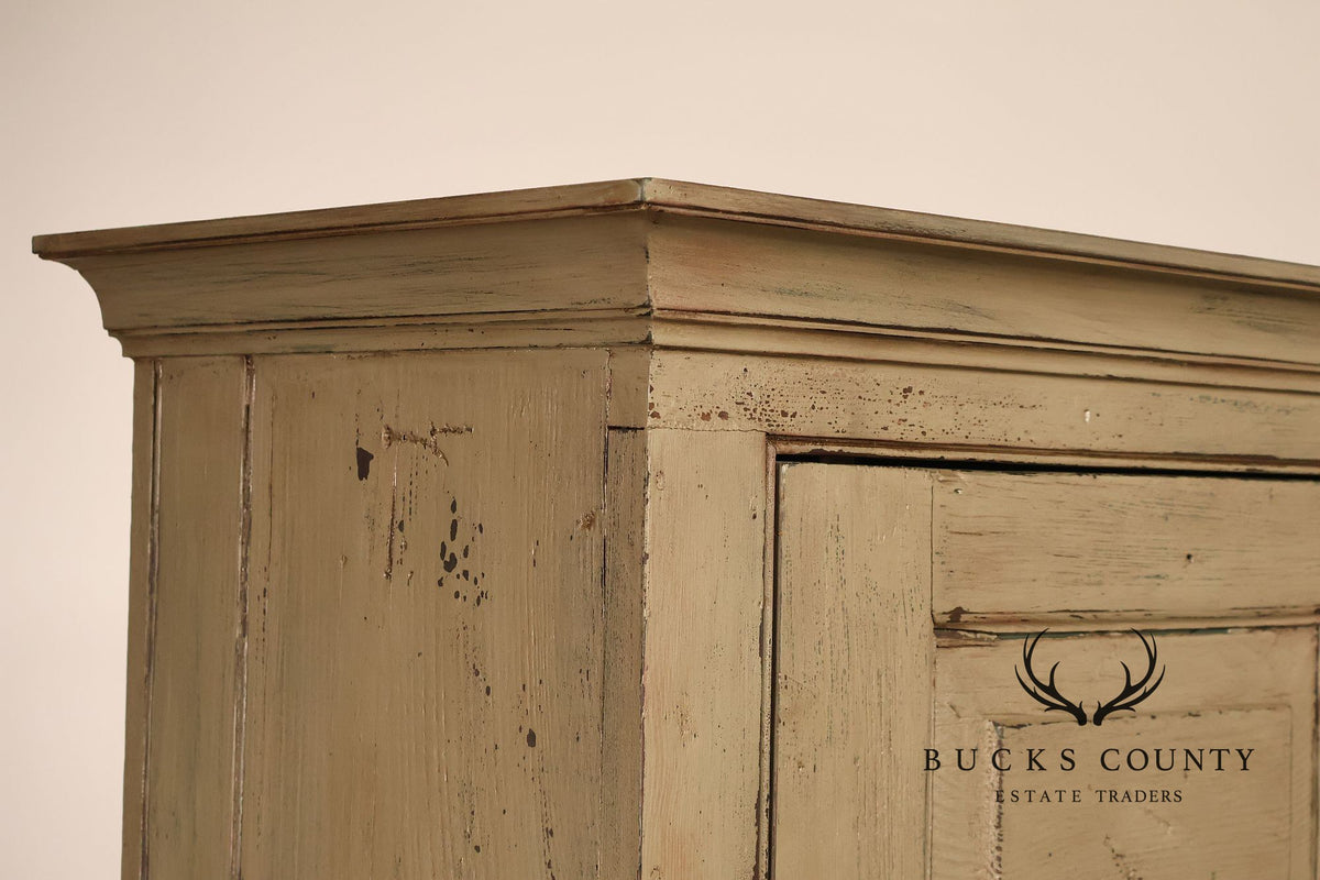 Vintage Distressed Painted Pine Step-Back Cupboard Cabinet