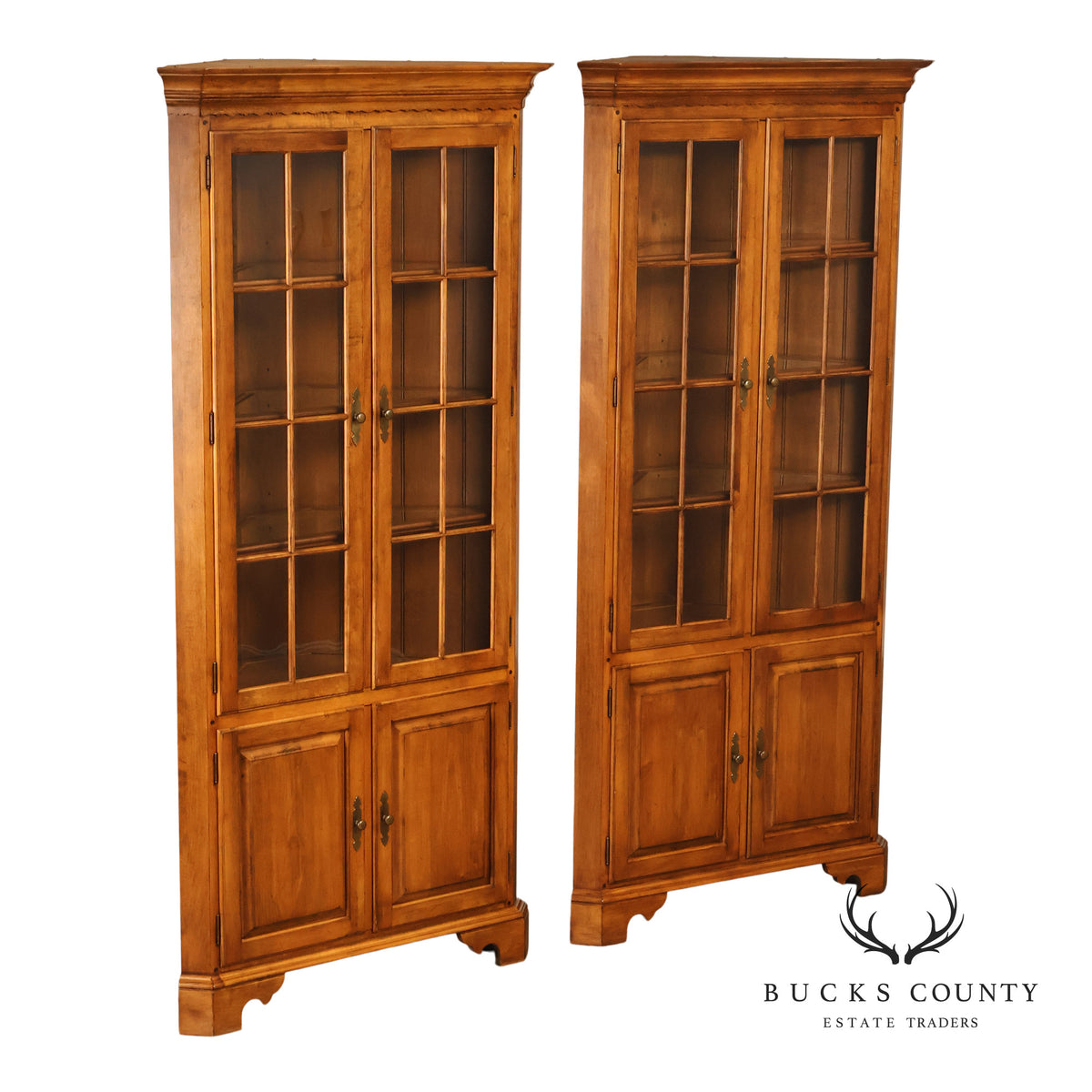 Ethan Allen 1776 Collection Pair of Maple Corner Cabinets