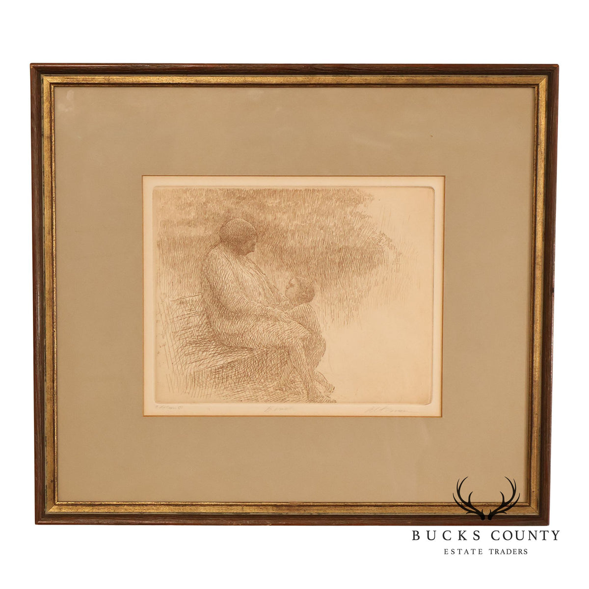 Harold Altman Framed Etching, 'Bench'