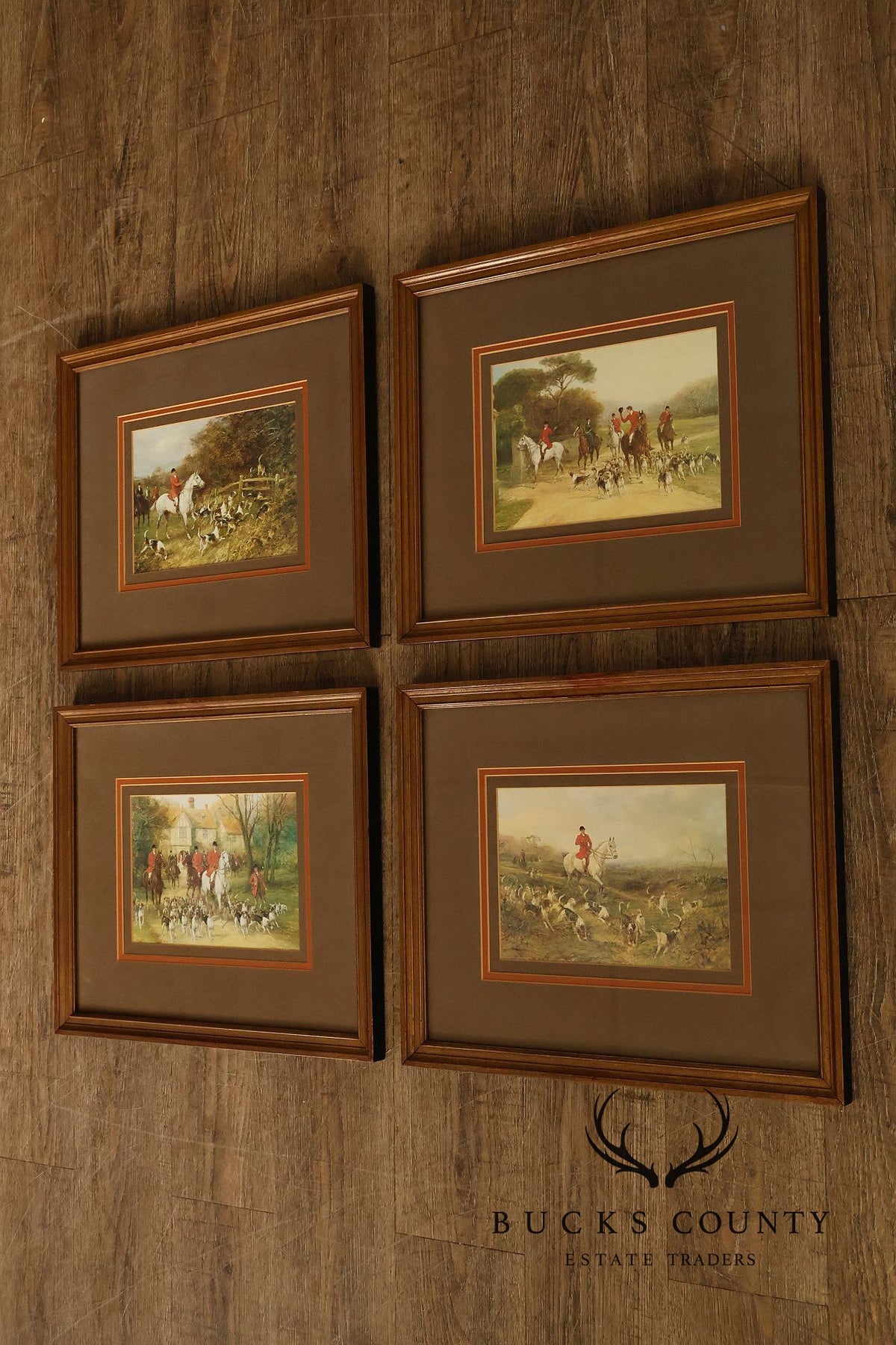 Set of Four Vintage Fox Hunt Scene Framed Prints