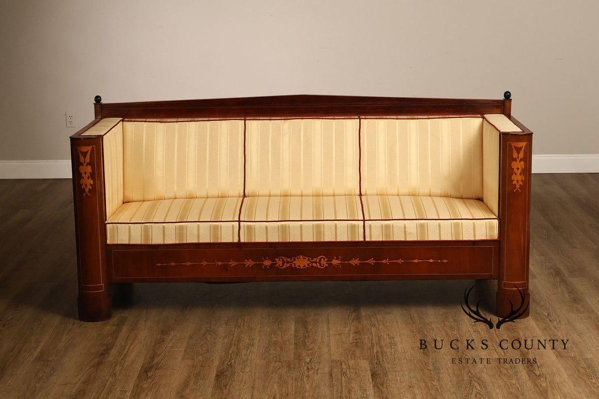 Biedermeier Style Antique Inlaid Mahogany Box Sofa